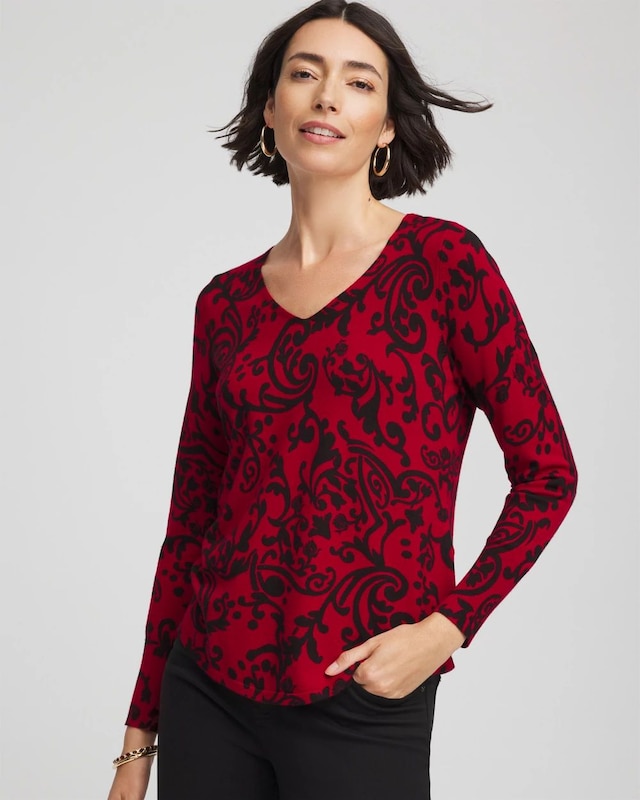 Ella Printed V-Neck Sweater - image 1